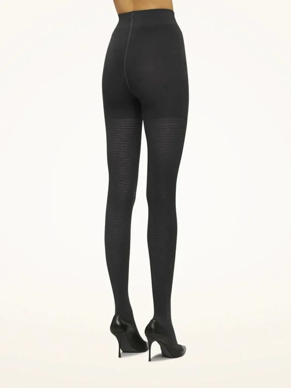 NIB Wolford Merino Dot JacquardTights in Black Size Large Wide Wasitband Soft